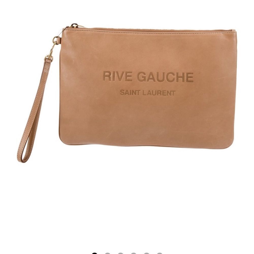 YSL Saint Laurent Rive Gauche Leather Wristlet Pouch - Camel - Picture 7 of 16